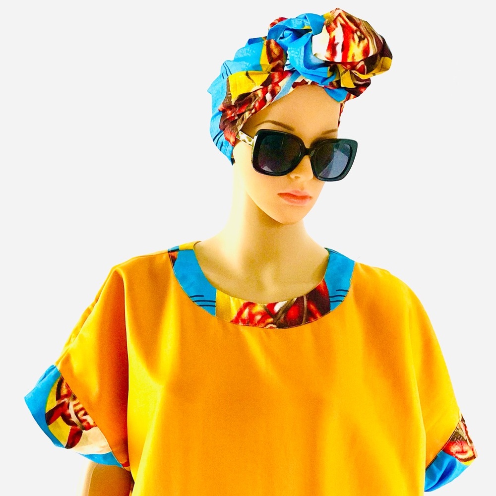 African Bubu Gown with Head Wrap